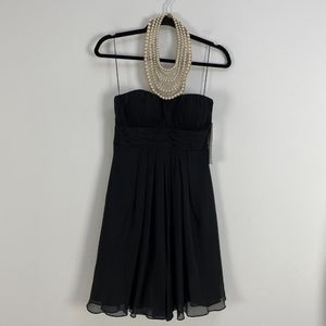 NWT Aidan Mattox Womens Size 2 Black Pearl Collar 100% Silk Dress Sleeveless